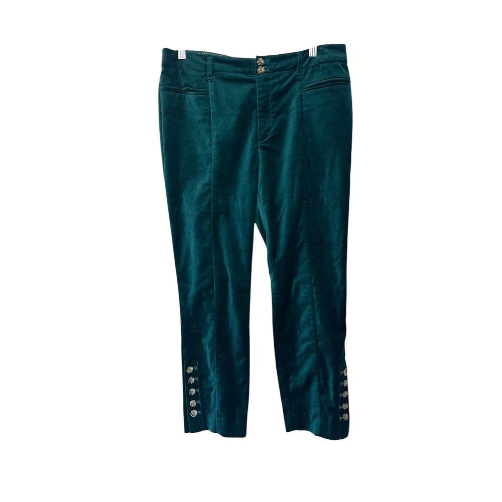 Anthropologie Work Career Green Velvet The Essential‎ Slim Trouser Pants Size 10